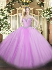 Enchanting Beading Quinceanera Gowns Lavender Lace Up Sleeveless Floor Length