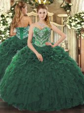 New Style Ball Gowns Quinceanera Dress Dark Green Sweetheart Tulle Sleeveless Floor Length Lace Up