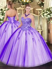 Tulle Sleeveless Floor Length Quinceanera Dresses and Appliques