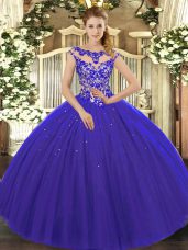Wonderful Tulle Cap Sleeves Floor Length Vestidos de Quinceanera and Beading and Appliques