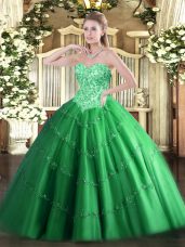 Tulle Sweetheart Sleeveless Lace Up Appliques Quinceanera Gowns in Green