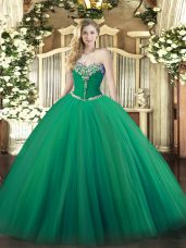 Ball Gowns Sweet 16 Quinceanera Dress Turquoise Sweetheart Tulle Sleeveless Floor Length Lace Up
