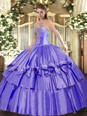 Exquisite Sleeveless Floor Length Beading and Ruffled Layers Lace Up Sweet 16 Dress with Lavender