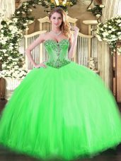 Sweetheart Sleeveless Quince Ball Gowns Floor Length Beading Tulle