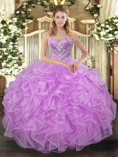 Cute Lilac Sleeveless Beading Floor Length Sweet 16 Dress
