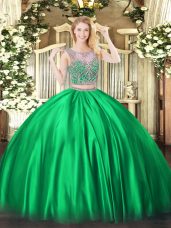 Excellent Scoop Sleeveless Satin Quinceanera Gowns Beading Lace Up