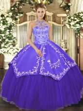 Exceptional Purple Ball Gowns Beading and Embroidery Sweet 16 Dress Lace Up Satin and Tulle Sleeveless Floor Length