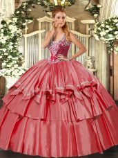 Hot Sale Sleeveless Lace Up Floor Length Beading and Ruffled Layers 15th Birthday Dress