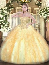 Wonderful Sweetheart Sleeveless Organza Ball Gown Prom Dress Appliques and Ruffles Lace Up