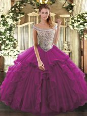 Delicate Fuchsia Sleeveless Organza Lace Up Sweet 16 Dress for Sweet 16 and Quinceanera