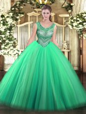 Elegant Turquoise Scoop Lace Up Beading 15th Birthday Dress Sleeveless