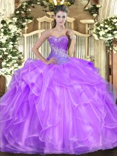Fancy Lilac Sweetheart Lace Up Beading and Ruffles 15 Quinceanera Dress Sleeveless