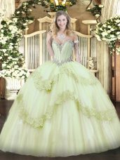 Yellow Green Sweetheart Neckline Beading and Appliques 15 Quinceanera Dress Sleeveless Lace Up