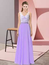 Lavender Sleeveless Beading Floor Length Womens Party Dresses