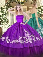 Super Strapless Sleeveless Zipper Sweet 16 Quinceanera Dress Purple Organza and Taffeta