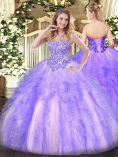 High Quality Lavender Sweetheart Lace Up Appliques and Ruffles Ball Gown Prom Dress Sleeveless