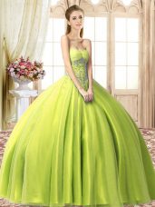 Yellow Green Ball Gowns Sweetheart Sleeveless Tulle Floor Length Lace Up Beading Little Girl Pageant Gowns