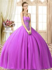 Custom Fit Beading Quinceanera Dress Lilac Lace Up Sleeveless Floor Length