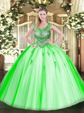 Glamorous Sleeveless Floor Length Beading Lace Up Quinceanera Gowns with
