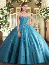 Exceptional Teal Lace Up 15 Quinceanera Dress Appliques and Embroidery Sleeveless Floor Length