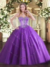 Purple Sleeveless Beading and Appliques Floor Length Sweet 16 Quinceanera Dress
