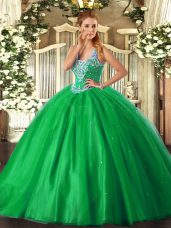 Beautiful Tulle Sleeveless Floor Length Sweet 16 Dress and Beading
