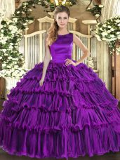 Eggplant Purple Scoop Neckline Ruffled Layers Ball Gown Prom Dress Sleeveless Lace Up