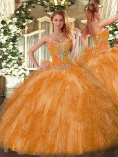Classical Orange Quinceanera Dress Organza Sleeveless Beading and Ruffles