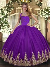Purple Halter Top Neckline Appliques Quinceanera Dress Sleeveless Lace Up