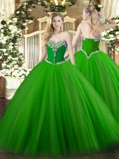 Lovely Floor Length Green Sweet 16 Dress Sweetheart Sleeveless Lace Up