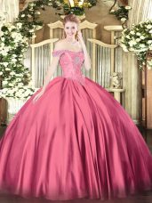 Captivating Hot Pink Lace Up Vestidos de Quinceanera Beading Sleeveless Floor Length