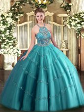 Fitting Sleeveless Lace Up Floor Length Beading and Appliques Quinceanera Gowns