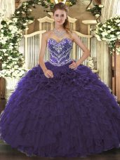Wonderful Purple Sleeveless Beading and Ruffled Layers Floor Length Vestidos de Quinceanera