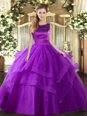 Sleeveless Ruffled Layers Lace Up 15 Quinceanera Dress