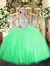 Apple Green Scoop Neckline Beading 15th Birthday Dress Sleeveless Zipper