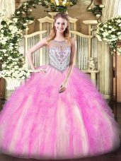 Fancy Ball Gowns Quinceanera Gown Lilac Scoop Tulle Sleeveless Floor Length Zipper