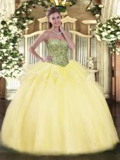 Flirting Light Yellow Sweet 16 Dresses Military Ball and Sweet 16 and Quinceanera with Beading and Ruffles Sweetheart Sleeveless Lace Up