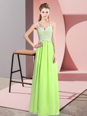 Best Selling Sleeveless Floor Length Lace Zipper Custom Made with Yellow Green
