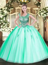 Charming Tulle Sleeveless Floor Length Sweet 16 Quinceanera Dress and Beading
