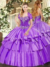 Exquisite Lavender Sleeveless Organza and Taffeta Lace Up Quinceanera Dresses for Military Ball and Sweet 16 and Quinceanera