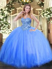 Gorgeous Ball Gowns Quinceanera Dress Blue Sweetheart Tulle Sleeveless Floor Length Lace Up