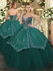 Dark Green Sleeveless Beading and Embroidery Floor Length Sweet 16 Dresses
