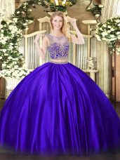 Artistic Two Pieces Sweet 16 Quinceanera Dress Purple Scoop Satin Sleeveless Floor Length Lace Up