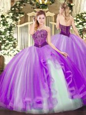 Simple Beading and Ruffles Quinceanera Dress Lavender Lace Up Sleeveless Floor Length