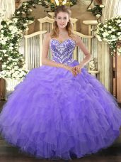 Flare Tulle Sweetheart Sleeveless Lace Up Beading and Ruffles Ball Gown Prom Dress in Lilac