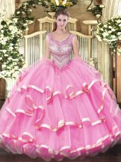 Hot Selling Lilac Quinceanera Gowns Sweet 16 and Quinceanera with Beading and Ruffles Scoop Sleeveless Lace Up