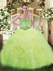 Comfortable Yellow Green Organza Lace Up Quinceanera Dresses Sleeveless Beading and Ruffles