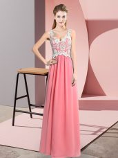 Elegant V-neck Sleeveless Chiffon Prom Party Dress Lace Zipper
