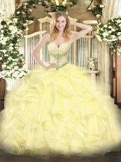 Cheap Yellow Organza Lace Up Sweet 16 Quinceanera Dress Sleeveless Floor Length Beading and Ruffles