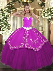 Fuchsia Lace Up Sweetheart Appliques and Embroidery Sweet 16 Quinceanera Dress Organza and Taffeta Sleeveless